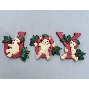 VTG Homco Christmas JOY Bears 3Pc Hanging Wall Plaques Decor Home Interiors‎